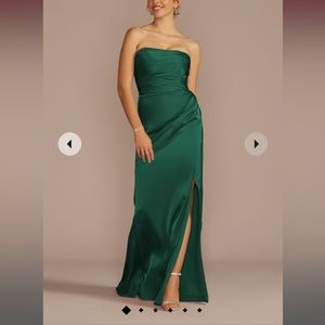 David’s Bridal strapless charmeuse bridesmaid dress with ruching